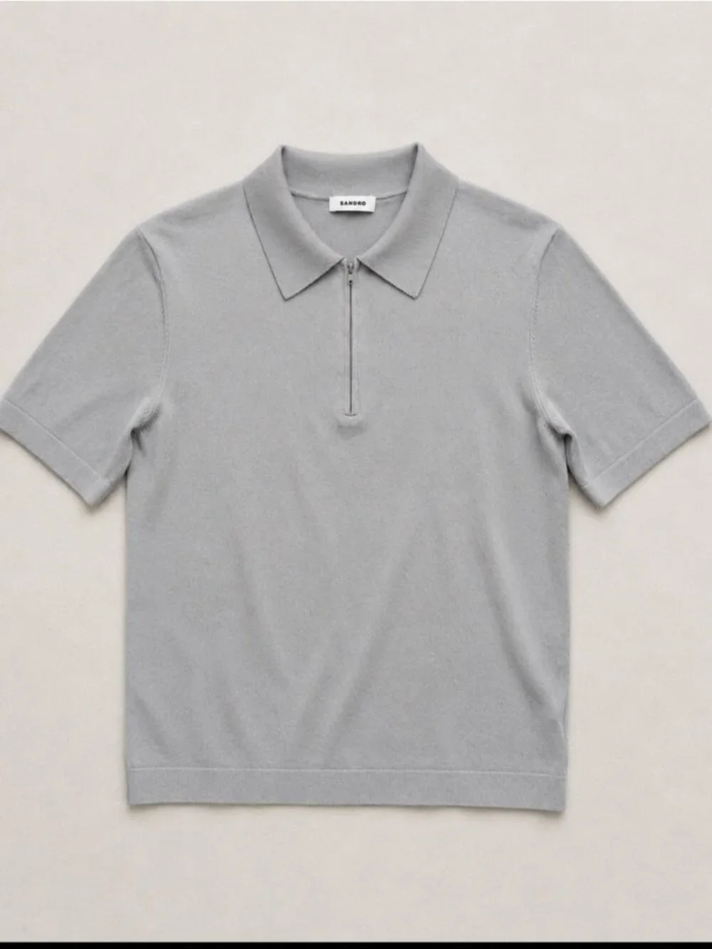 Sandro Paris Knit Zip Polo Shirt Men Medium Gray Acetate Blend Short Sleeve